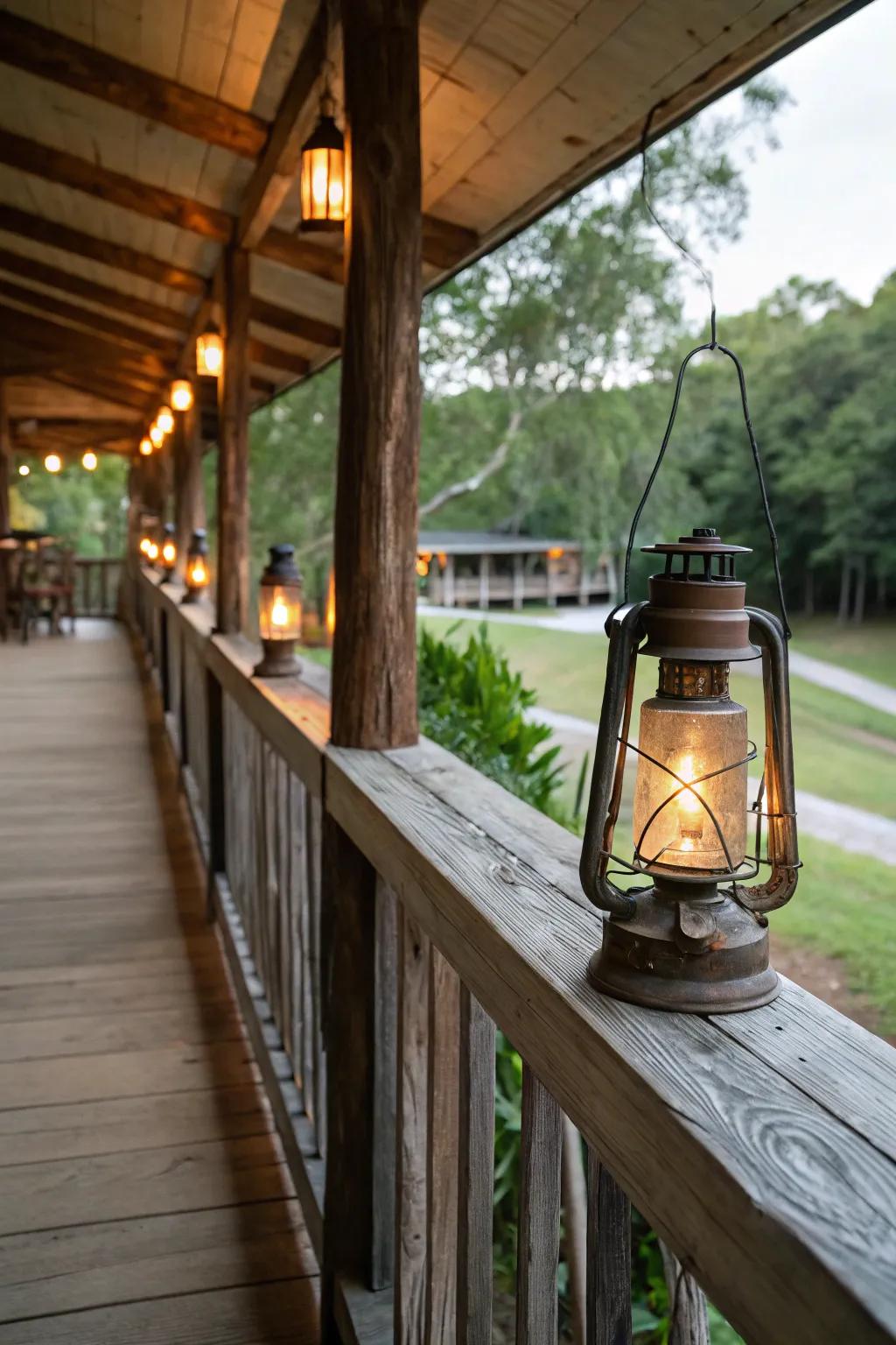 Hurricane lamps add nautical charm and withstand wind.