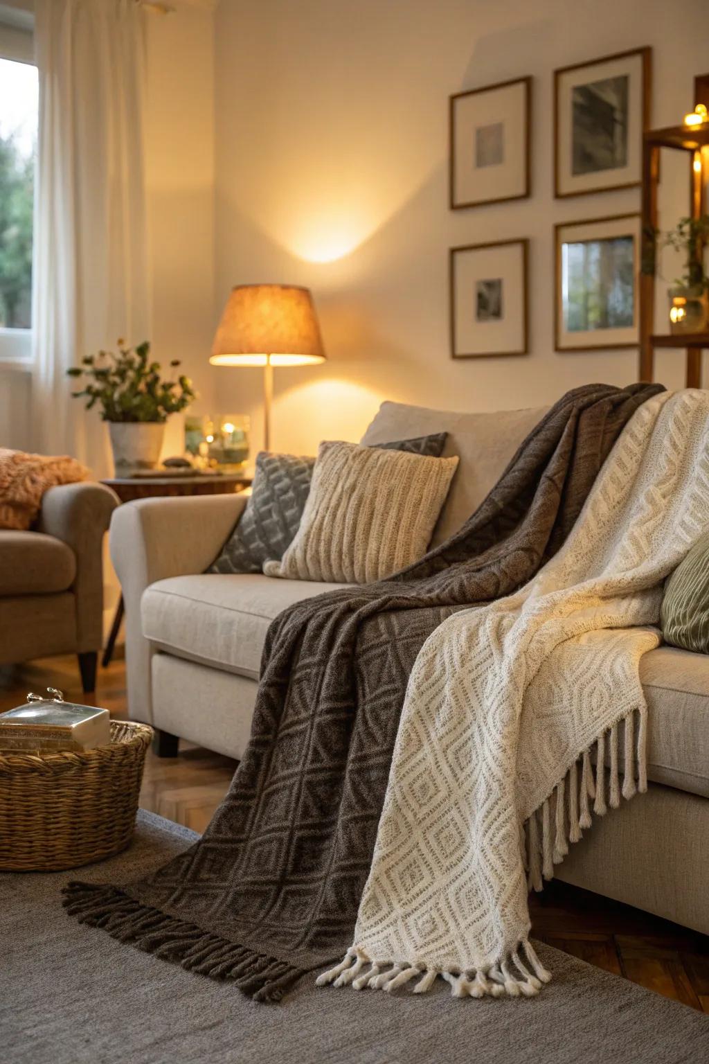 Cozy throws add warmth and style to your living room.