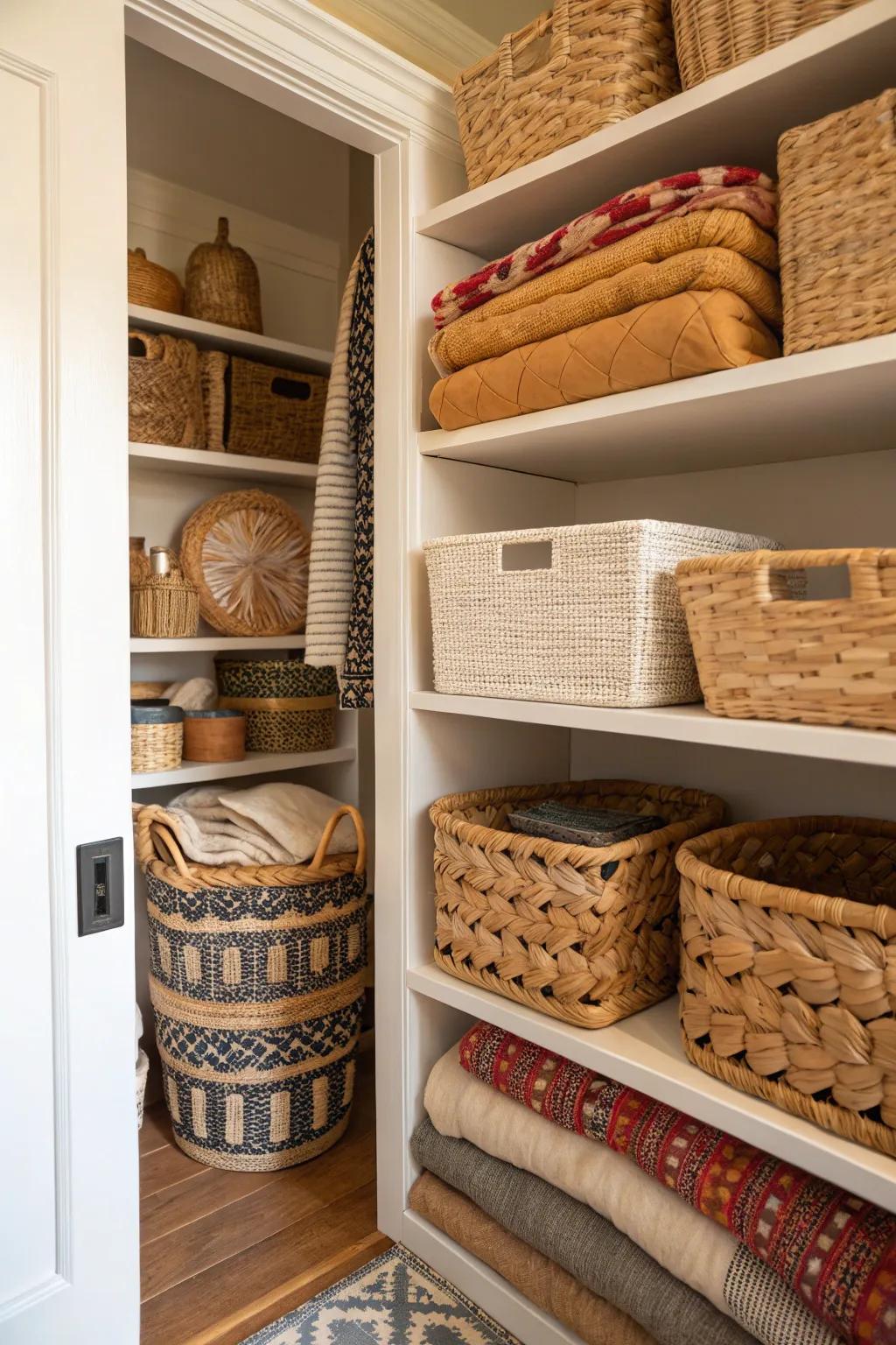 Baskets add style and function to your craft closet.