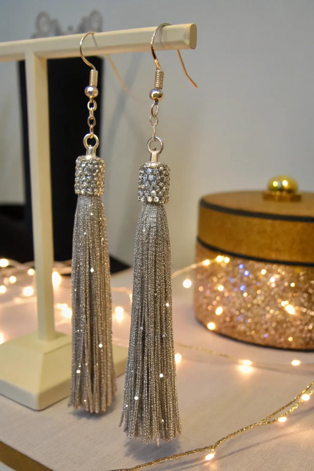 Chic glitter tassel earrings, adding a whimsical touch to mom's accessory collection.