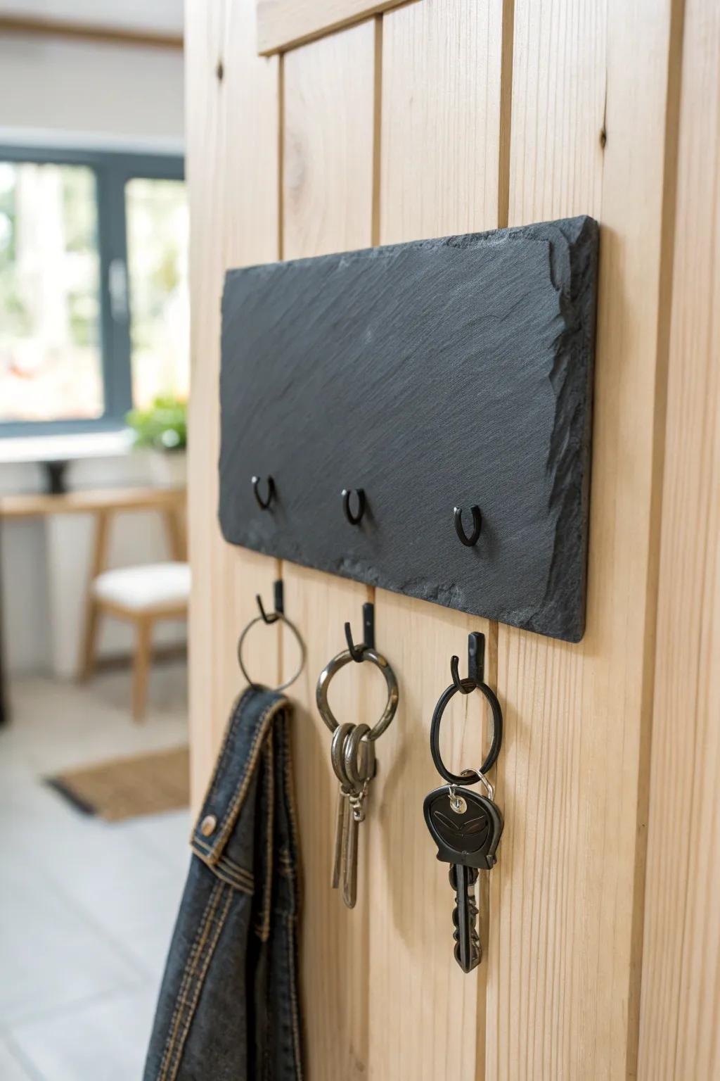 Elevate your entryway with this chic slate key holder, where simplicity meets craftsmanship.