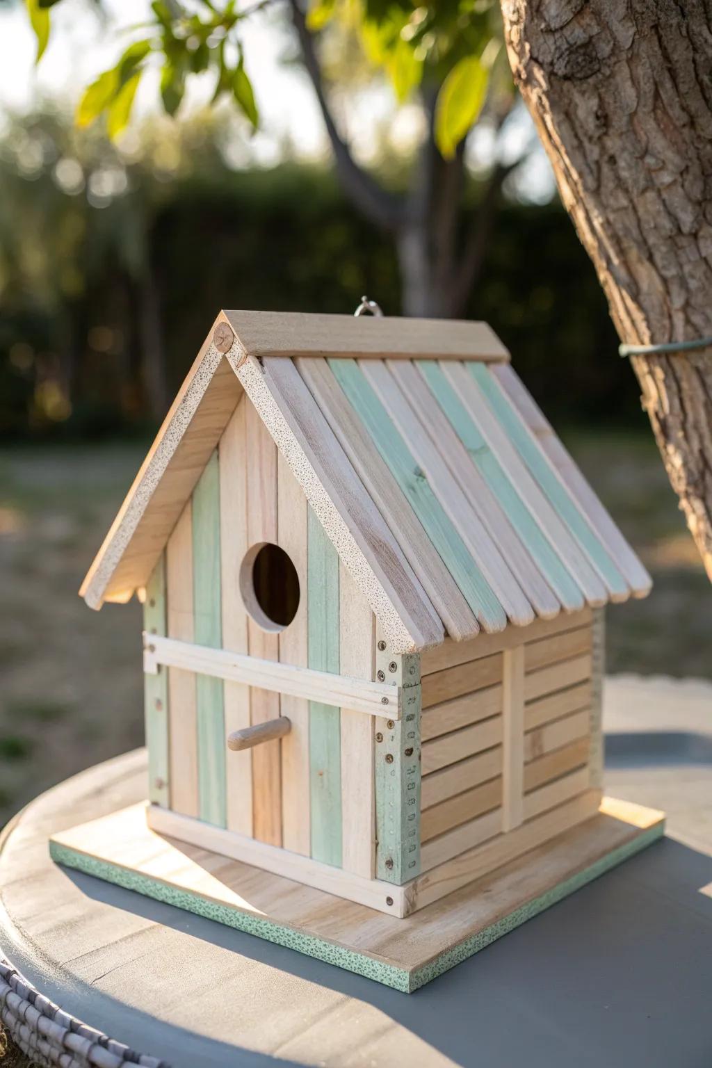 Invite nature to your doorstep with a charming popsicle stick birdhouse—where simplicity meets elegance.