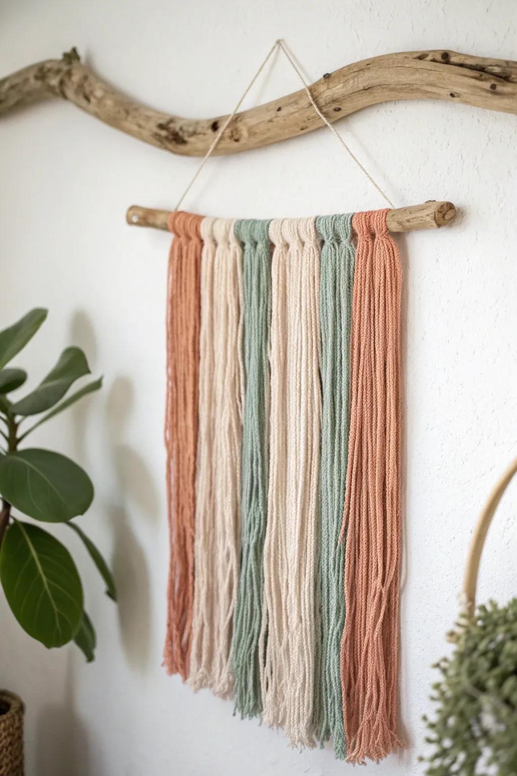 Bring the ocean's beauty home with this minimalist driftwood and yarn wall art.