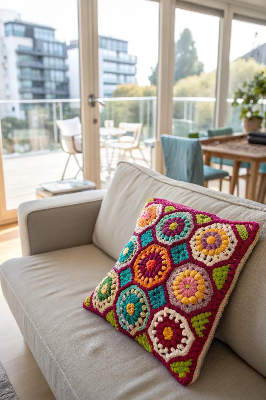 Add comfort and style to your home with a crochet pillow.