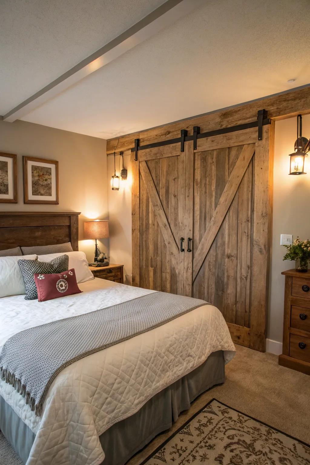 Barn doors make a bold statement as headboards.