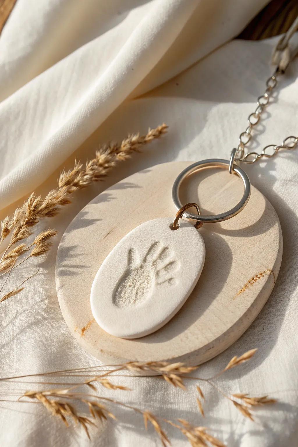 Cherished memories in clay: A fingerprint keepsake keychain that captures love and craftsmanship.