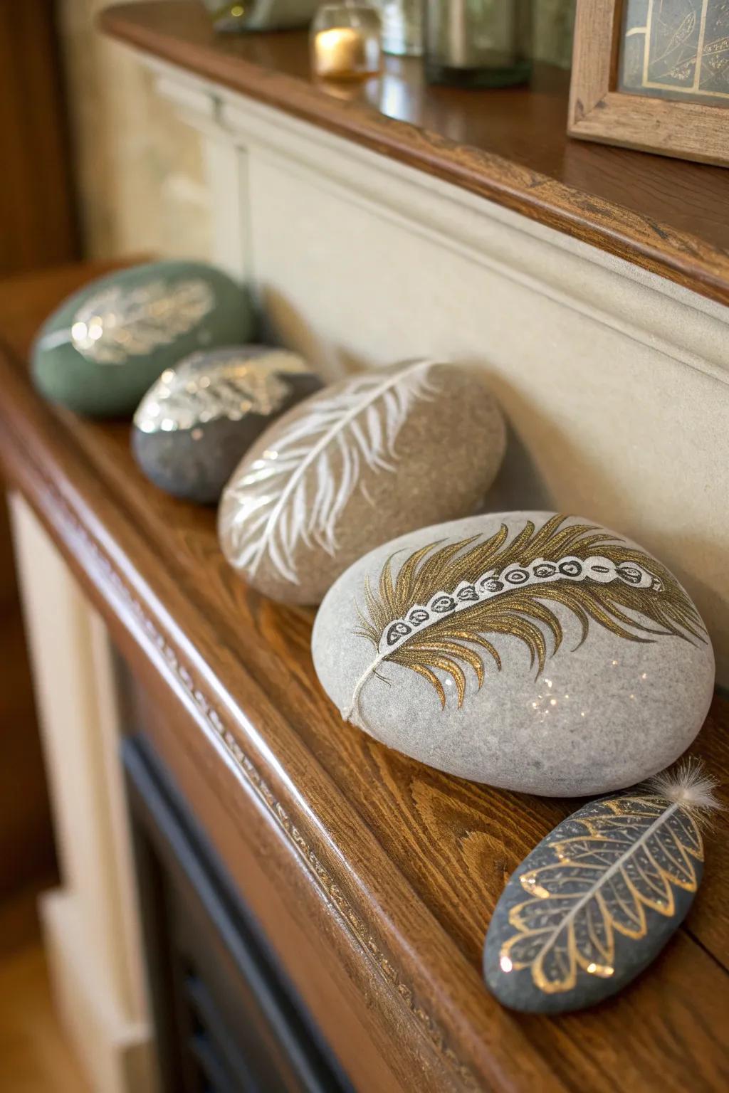 Add sophistication with elegant feather rocks.