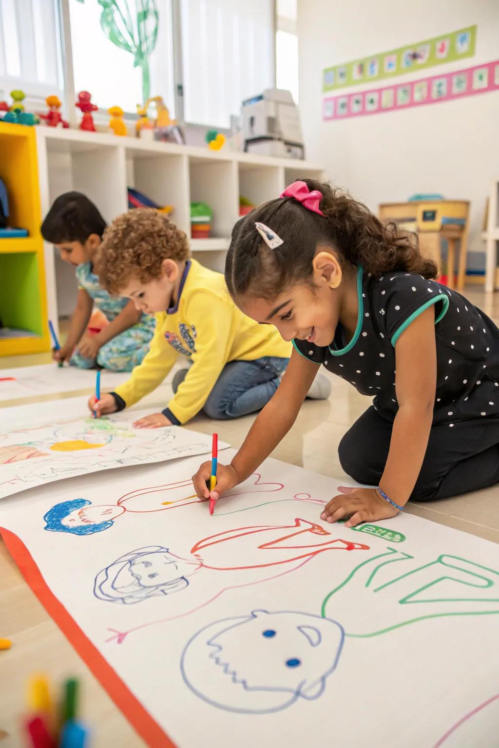 Exploring self-expression with body tracing art.