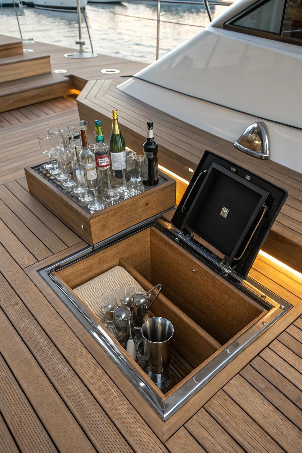Elevate your gatherings with a hidden pop-up bar—perfect for turning your deck into an elegant entertainment space.