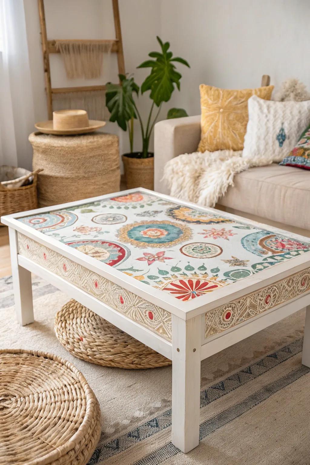 Celebrate diversity with this Cultural Collage coffee table, where world-inspired patterns meet Scandinavian minimalism.