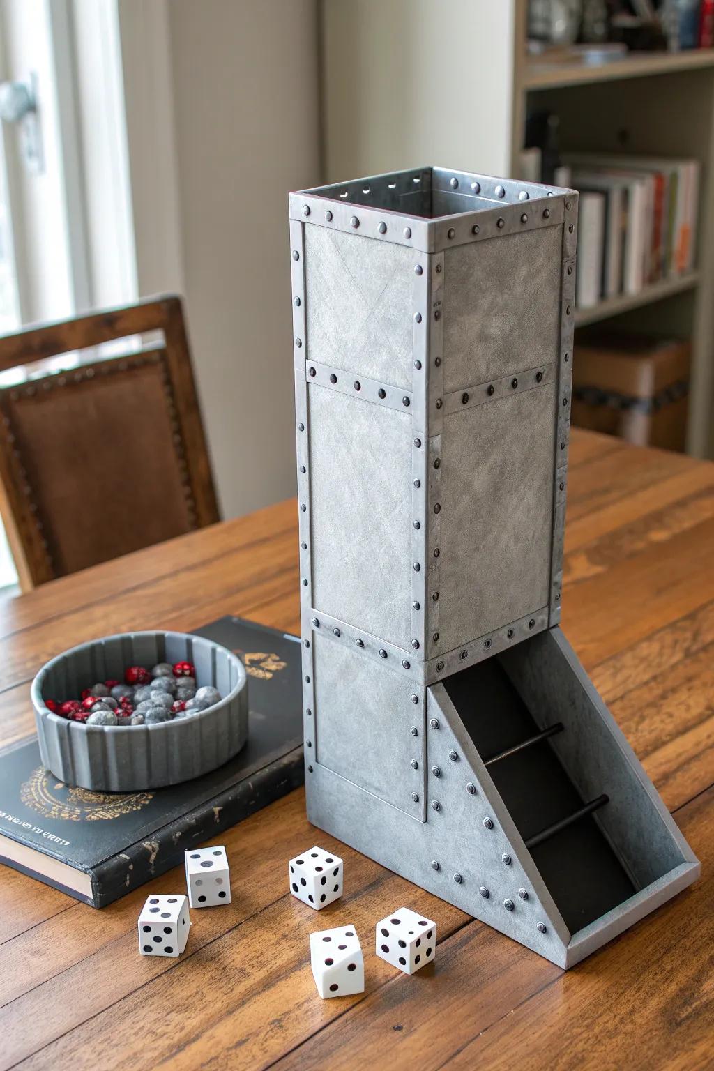 Elevate your game with this eco-concrete dice tower—where durability meets industrial chic.