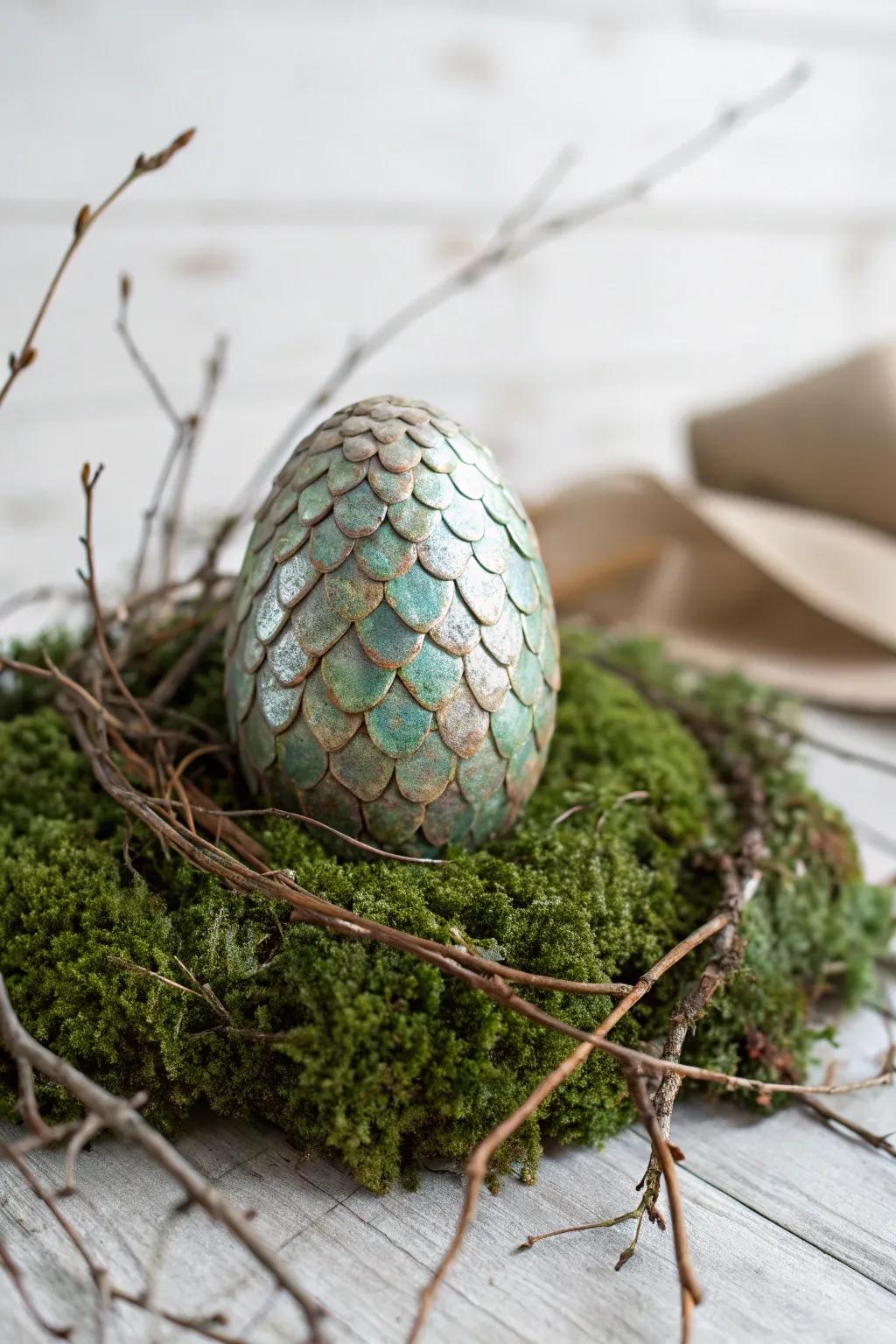 Elevate your fantasy décor with a stunning dragon egg nestled in nature's embrace.