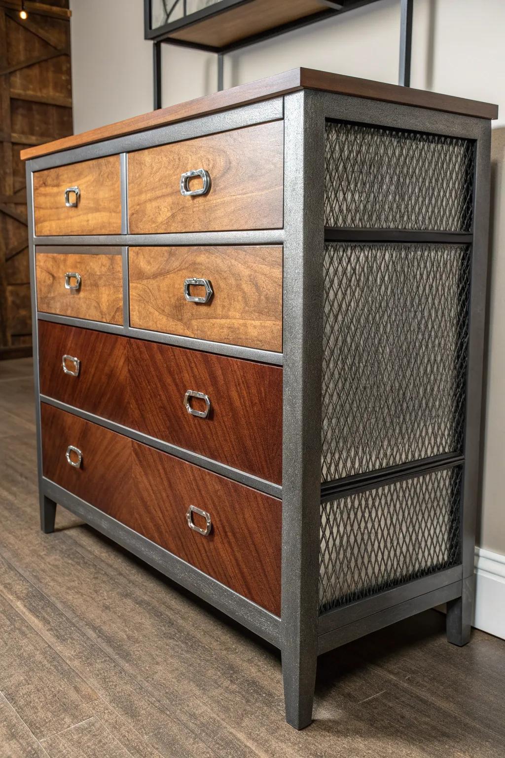 Discover the art of combining materials for a truly unique dresser design.