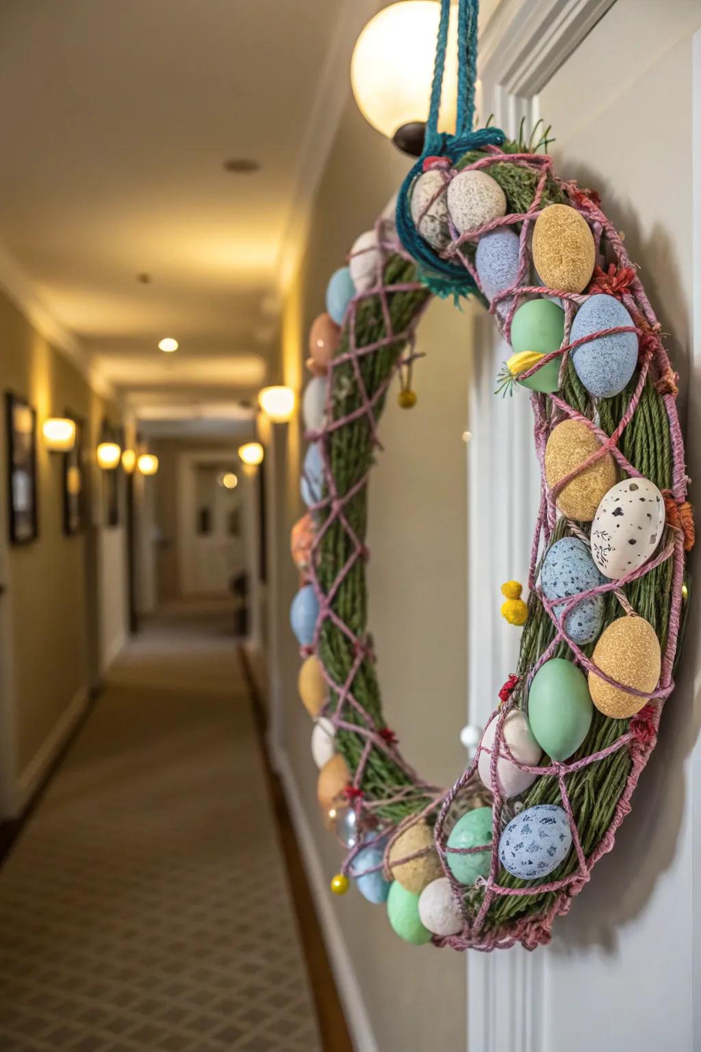 A macramé Easter egg wreath brings a boho and handmade touch to your decor.