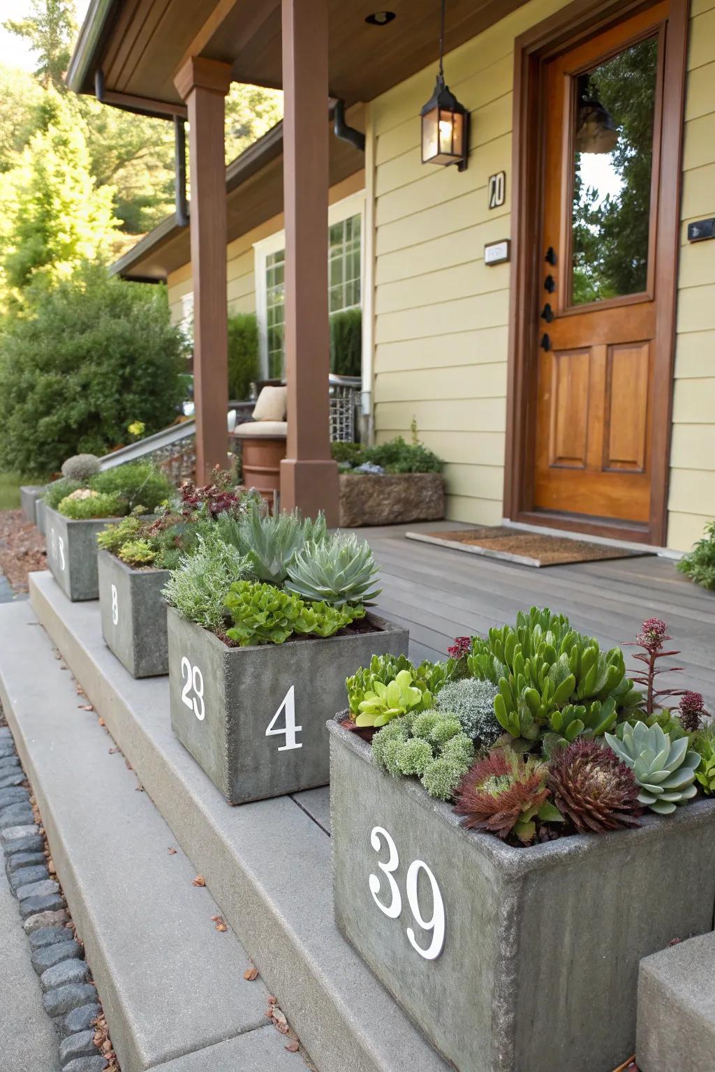 House number planters offer a stylish and welcoming touch to your entryway.