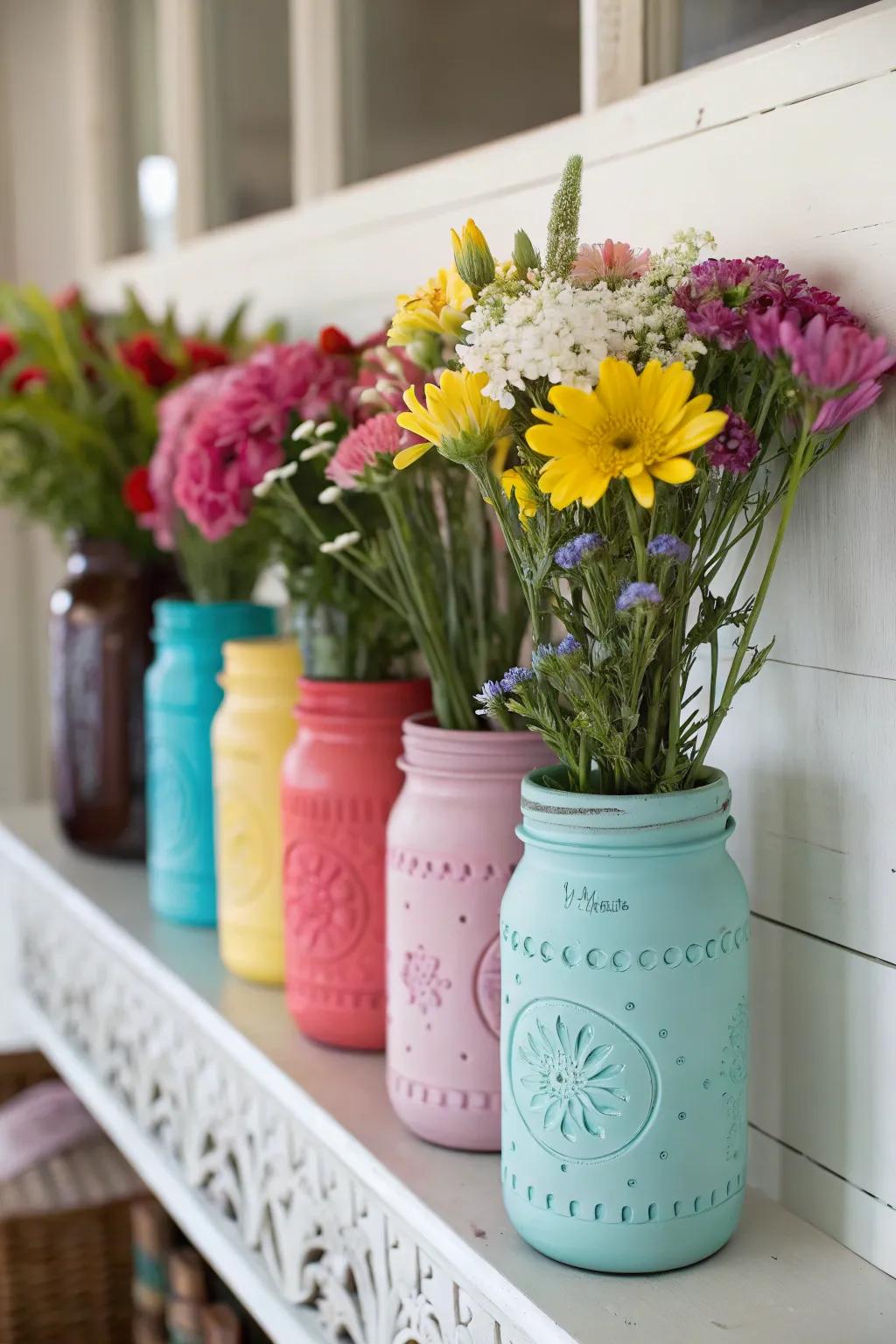 DIY painted mason jars add a personalized touch to your decor.