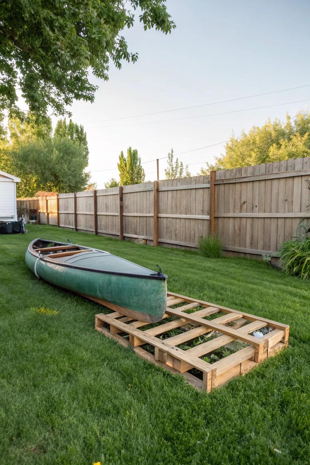 Turn old pallets into a practical canoe rack.