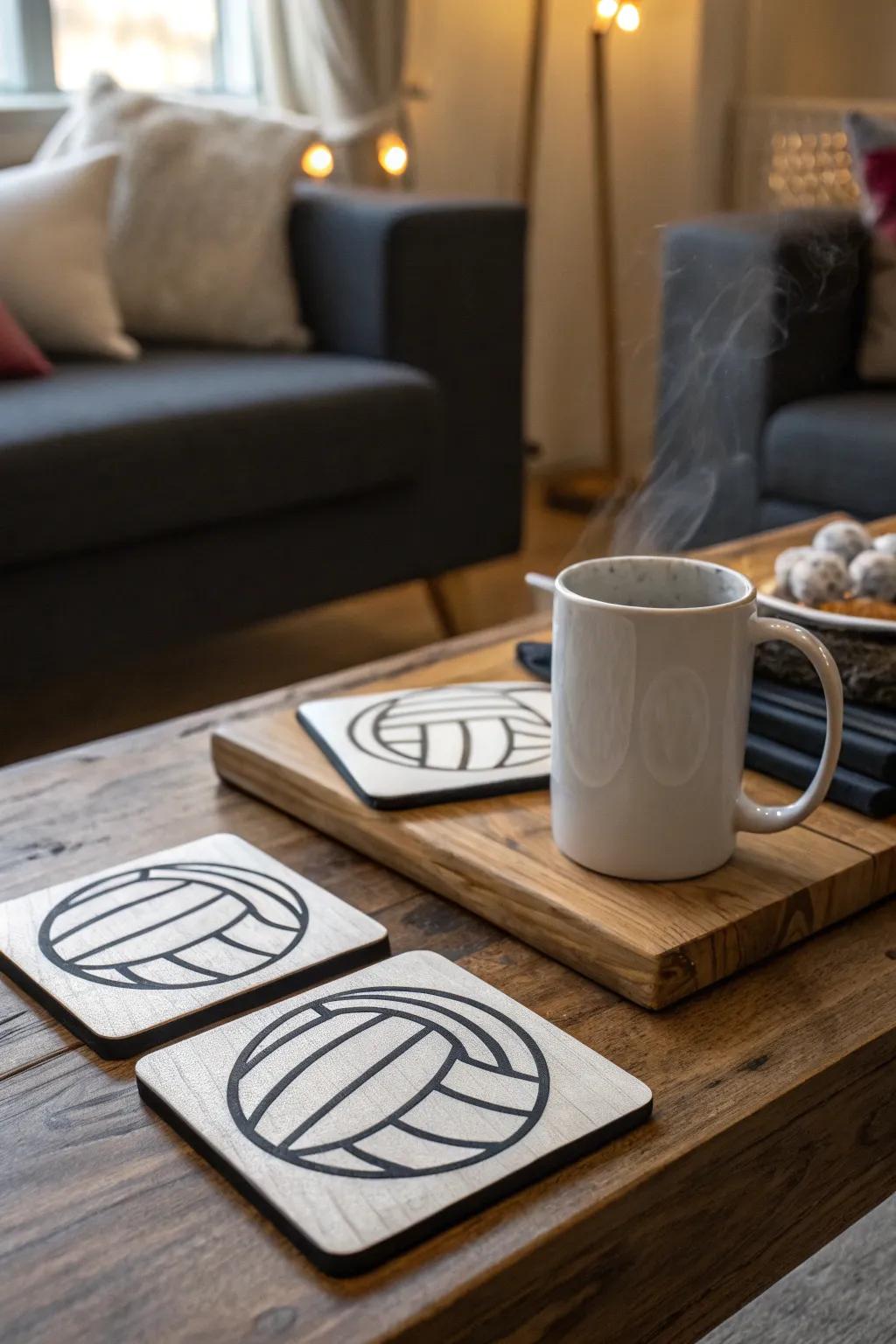 Protect your surfaces with stylish volleyball-themed coasters.