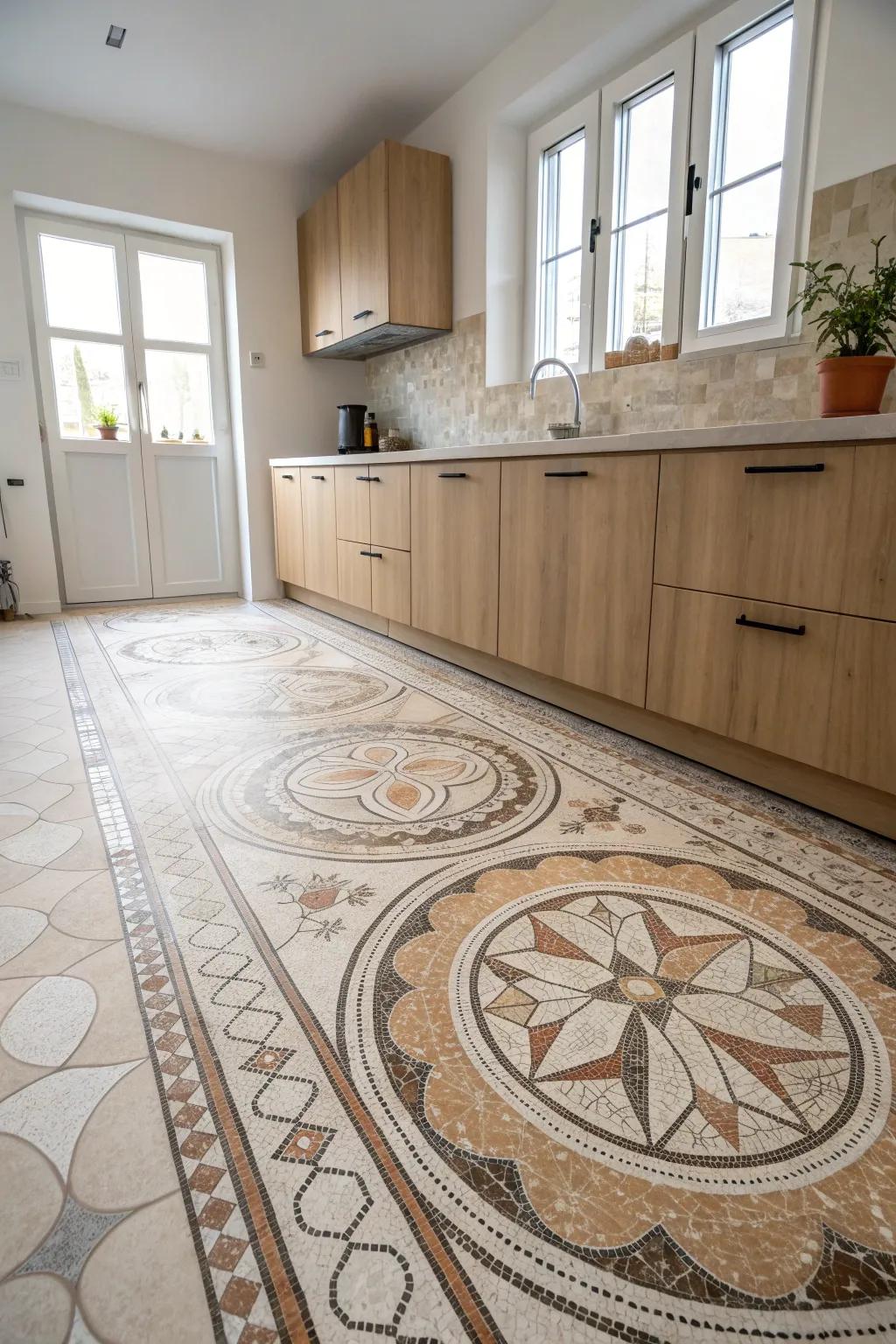 Transform your kitchen with a stunning DIY mosaic floor, blending Scandinavian simplicity with Boho creativity.
