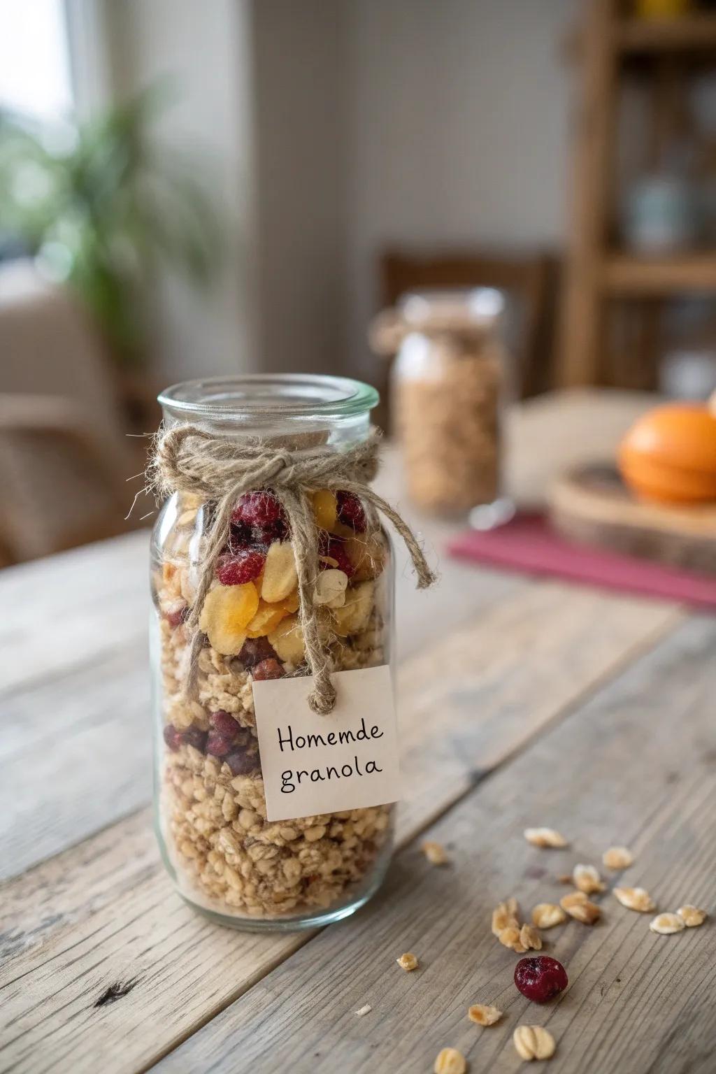 Gift joy and nourishment with a jar of homemade granola—a perfect blend of simplicity and natural beauty.