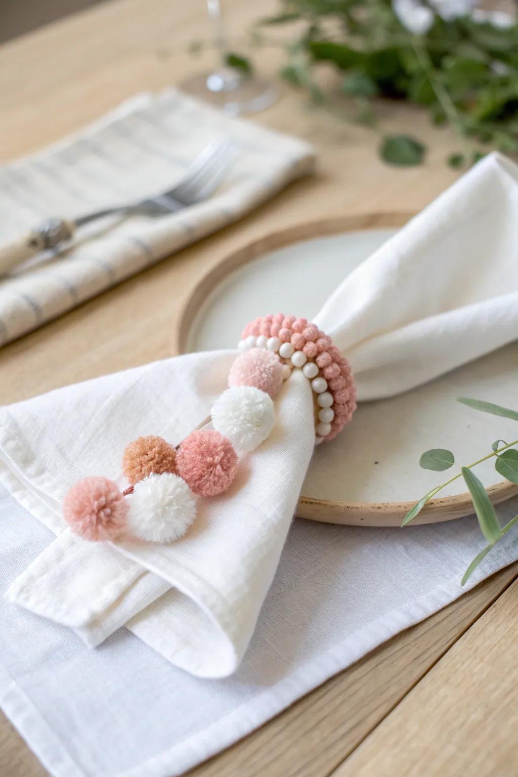 Add a whimsical touch to your table setting with these charming DIY pom-pom napkin rings!