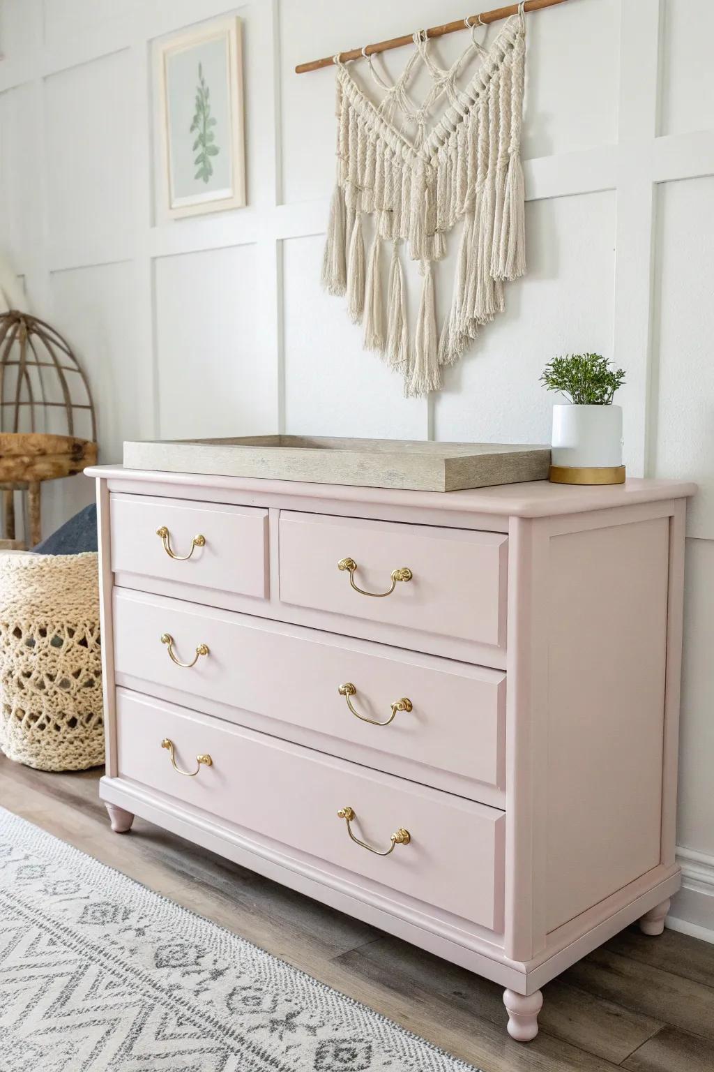 Transform vintage charm into a functional nursery piece with a repurposed dresser changing table. 🌿✨ #DIYNurseryIdeas #ScandiBohoStyle