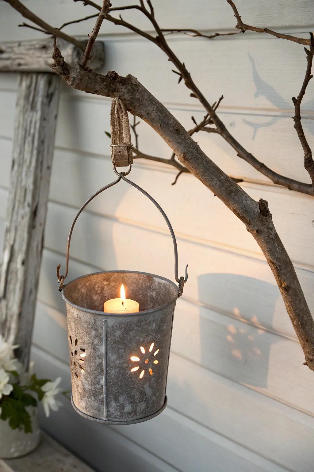 Illuminate your evenings with the rustic charm of DIY metal bucket lanterns.