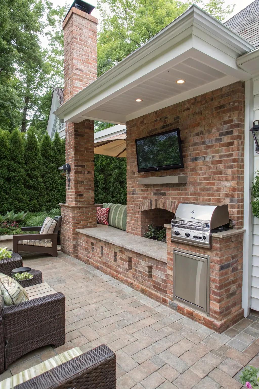 A detached patio with a TV is ideal for entertaining guests.