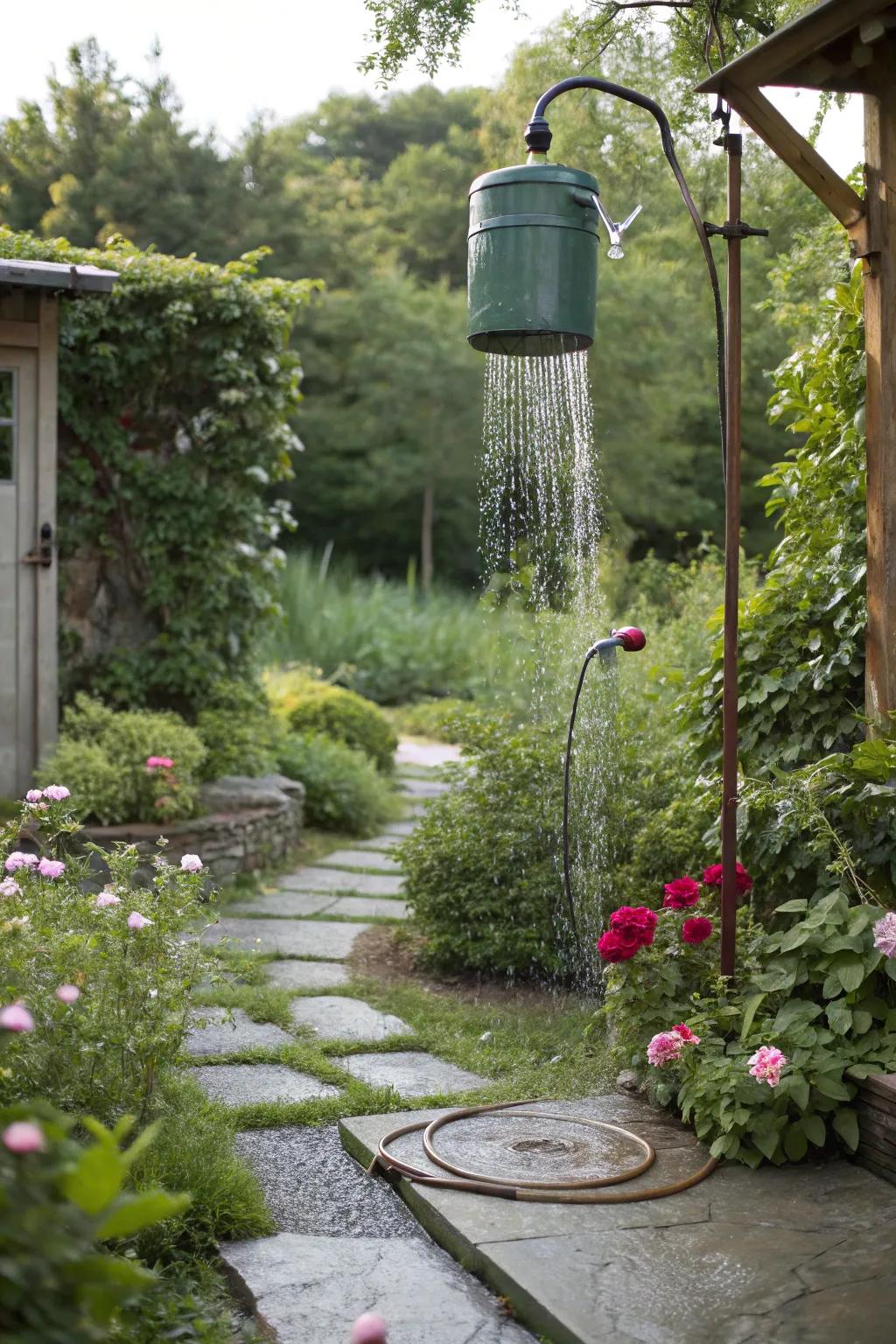 Harnessing gravity for an effective outdoor shower system.