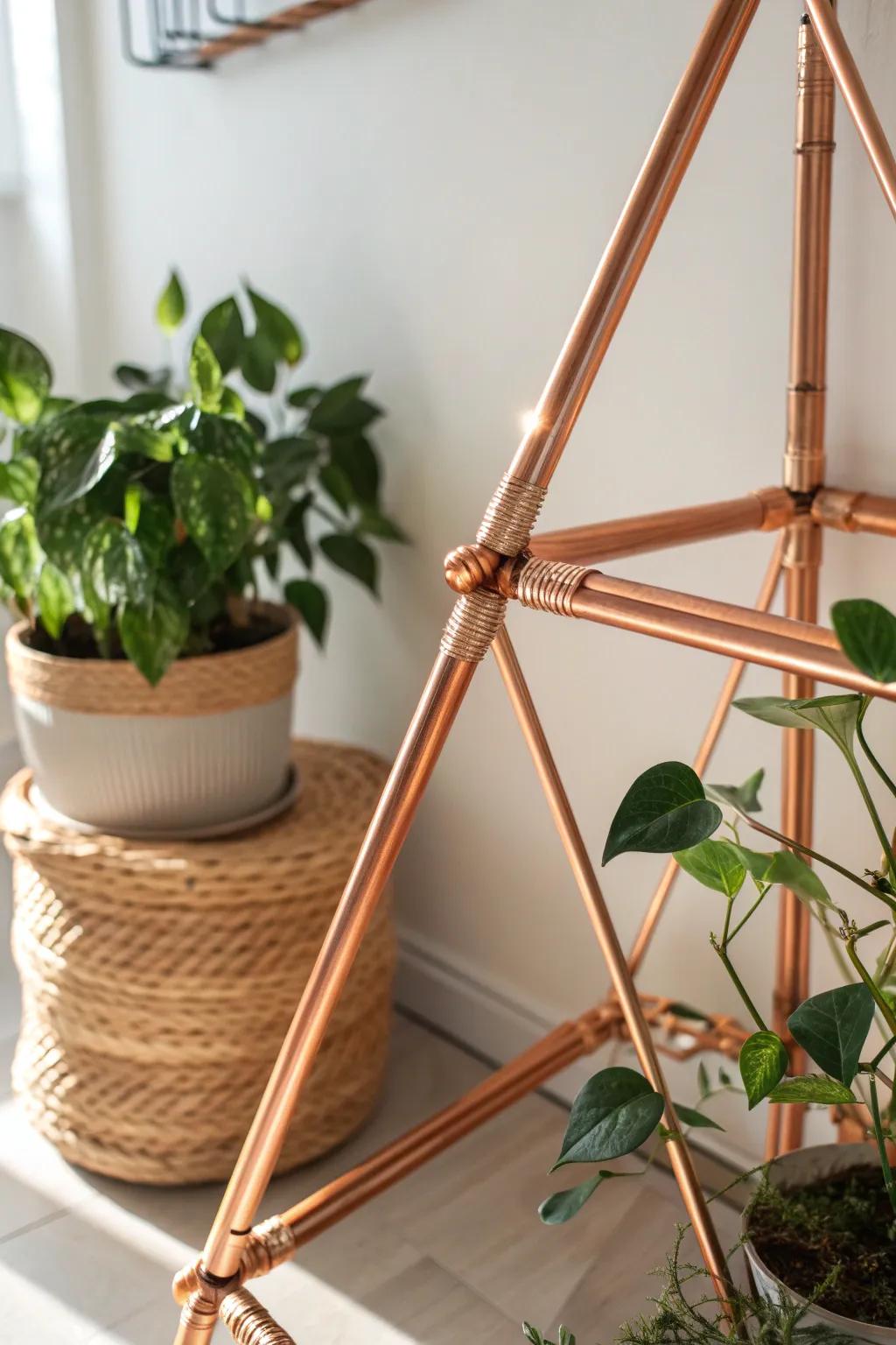 Elevate your garden's style with a chic copper pipe trellis—where industrial meets elegance.