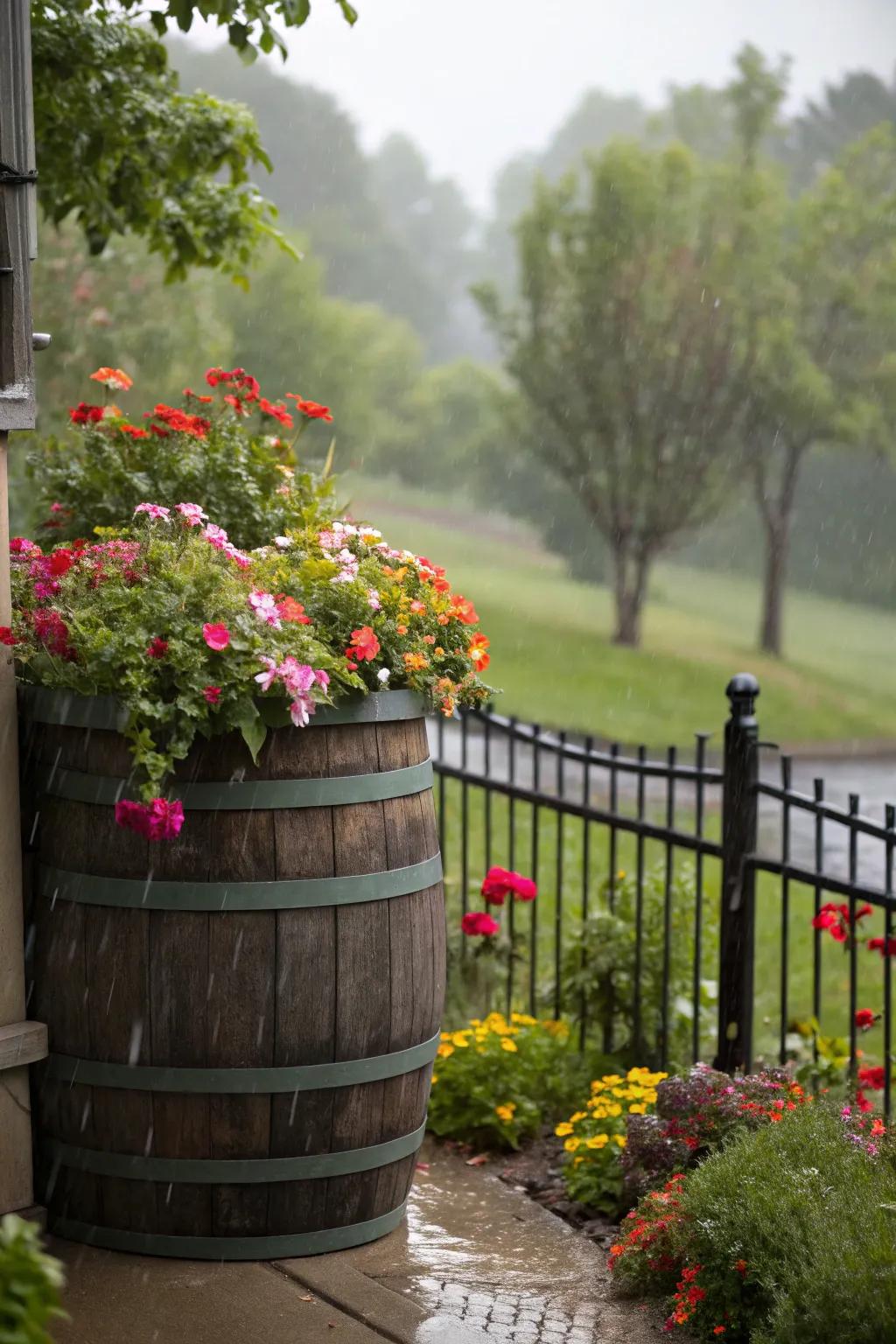 An overflow planter ensures water is put to good use, nurturing beautiful blooms.