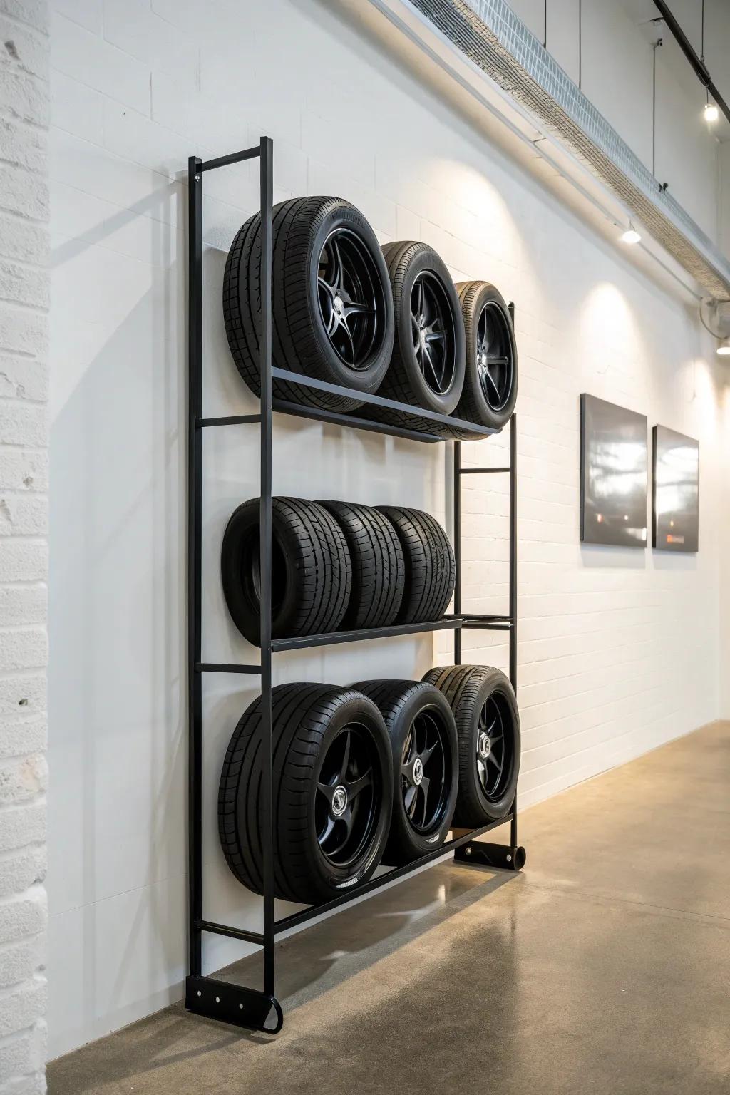 Elevate your space with a floating tire shelf—where industrial design meets modern elegance.