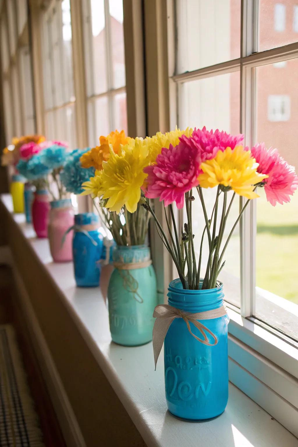 Brighten your home with mason jar bouquets.