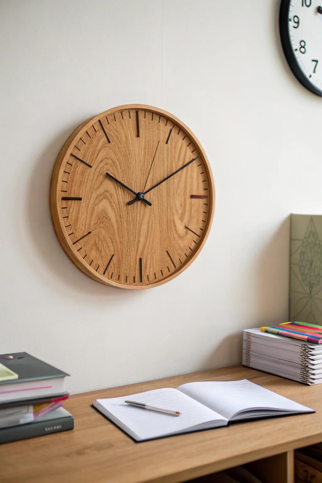 Keep it simple with a wooden clock.