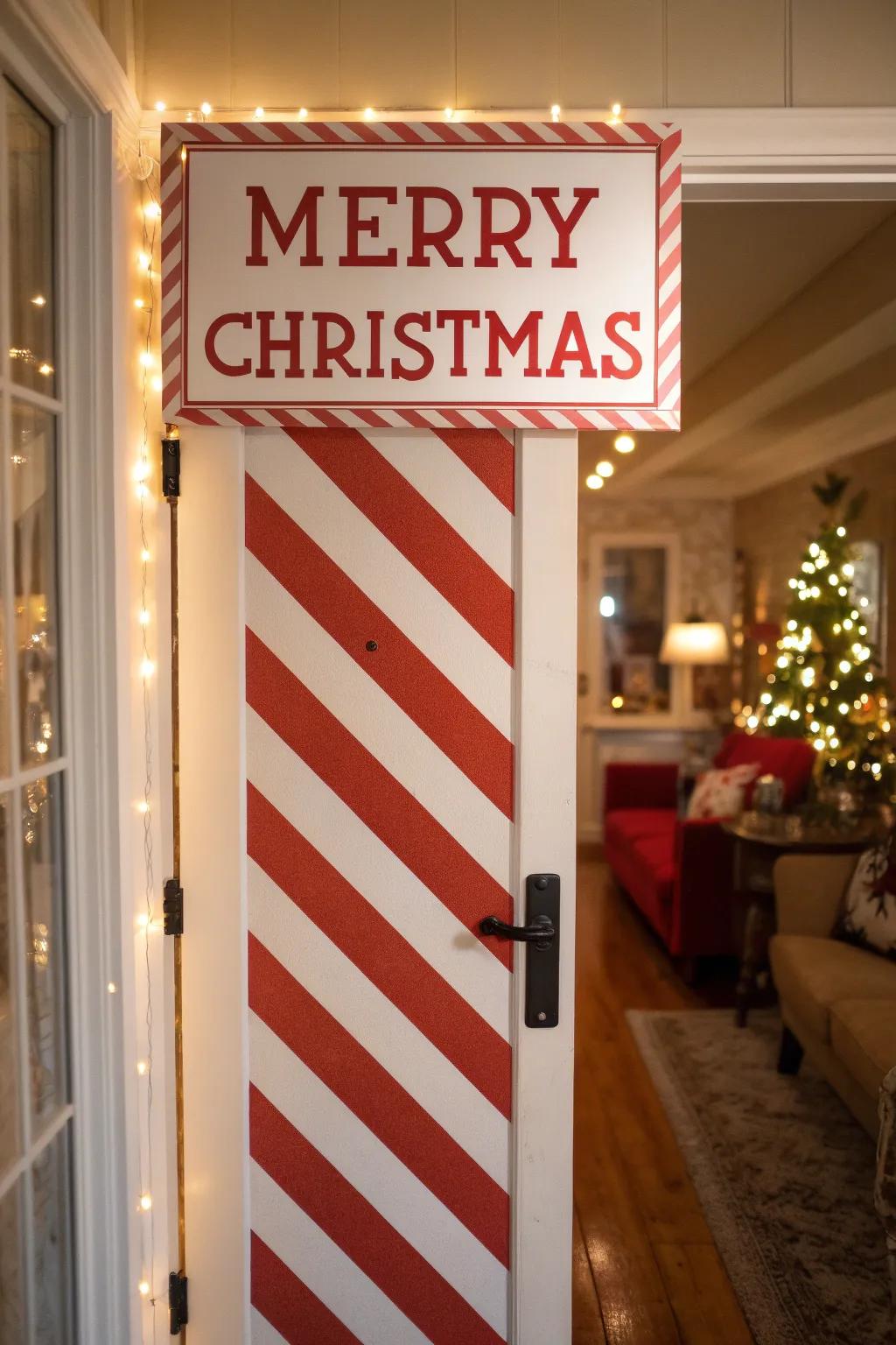 A sweet and inviting Candy Cane Lane entrance.