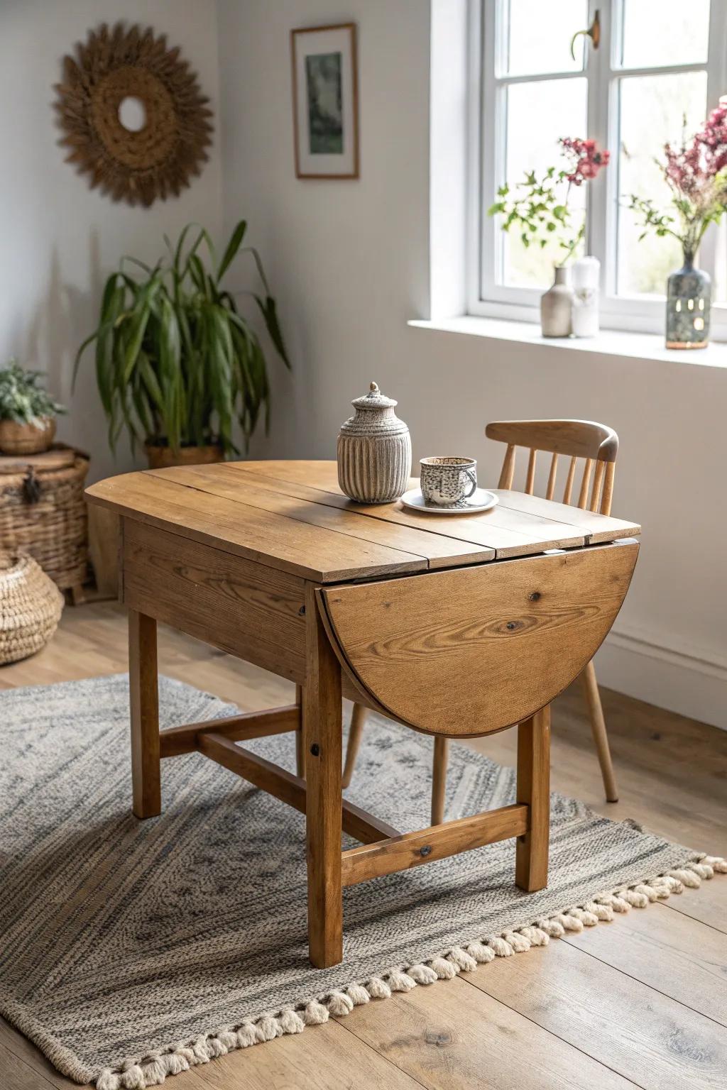 Where craftsmanship meets natural elegance: a drop leaf table that tells a story.