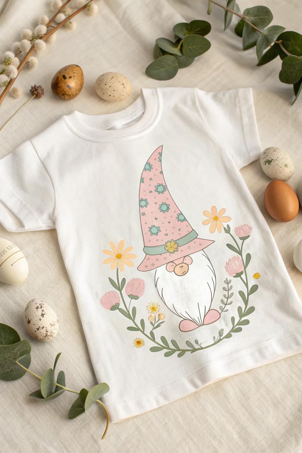 Add a touch of whimsy to your Easter wardrobe with this charming gnome design!