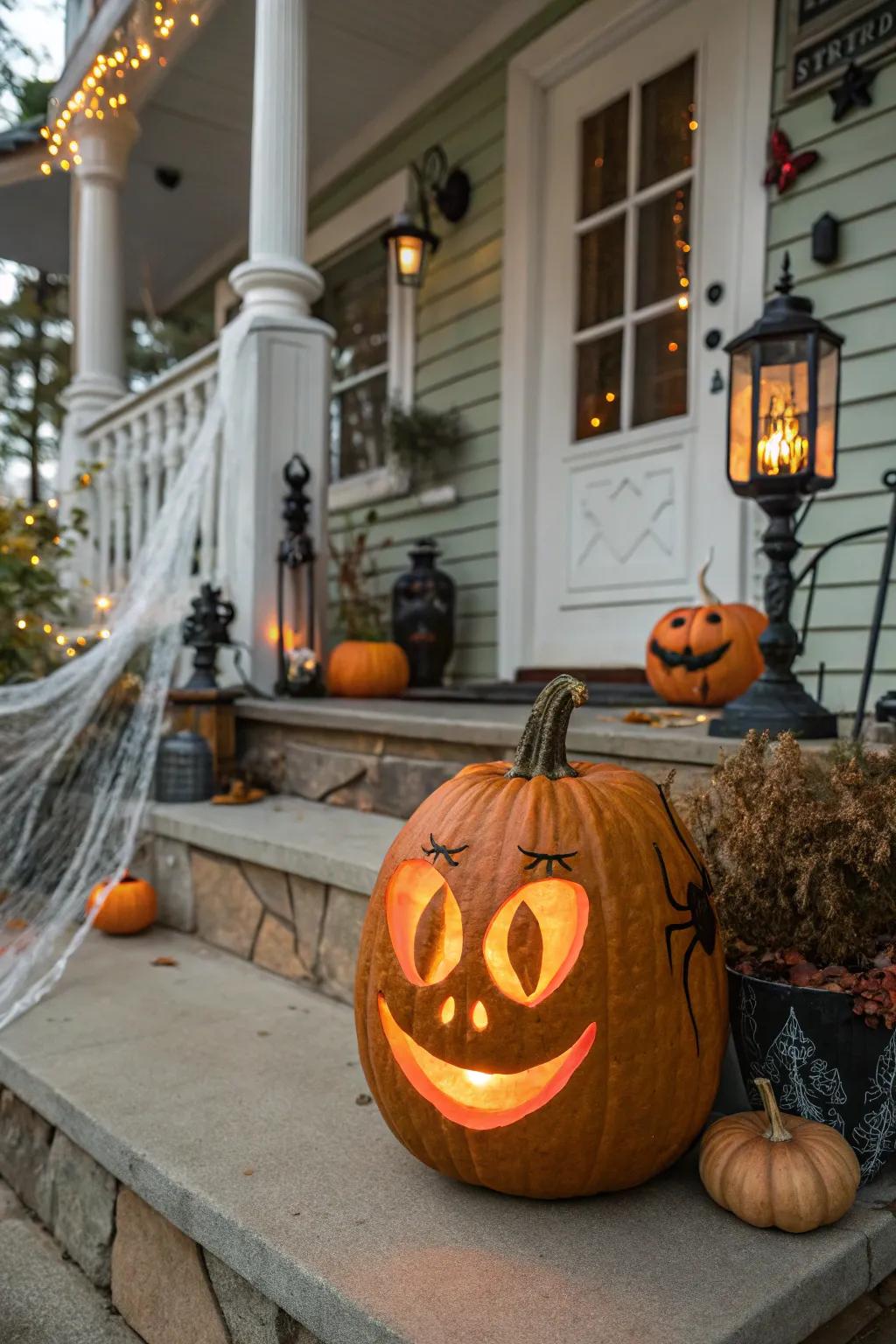 A retro alien pumpkin bringing back old-school charm.