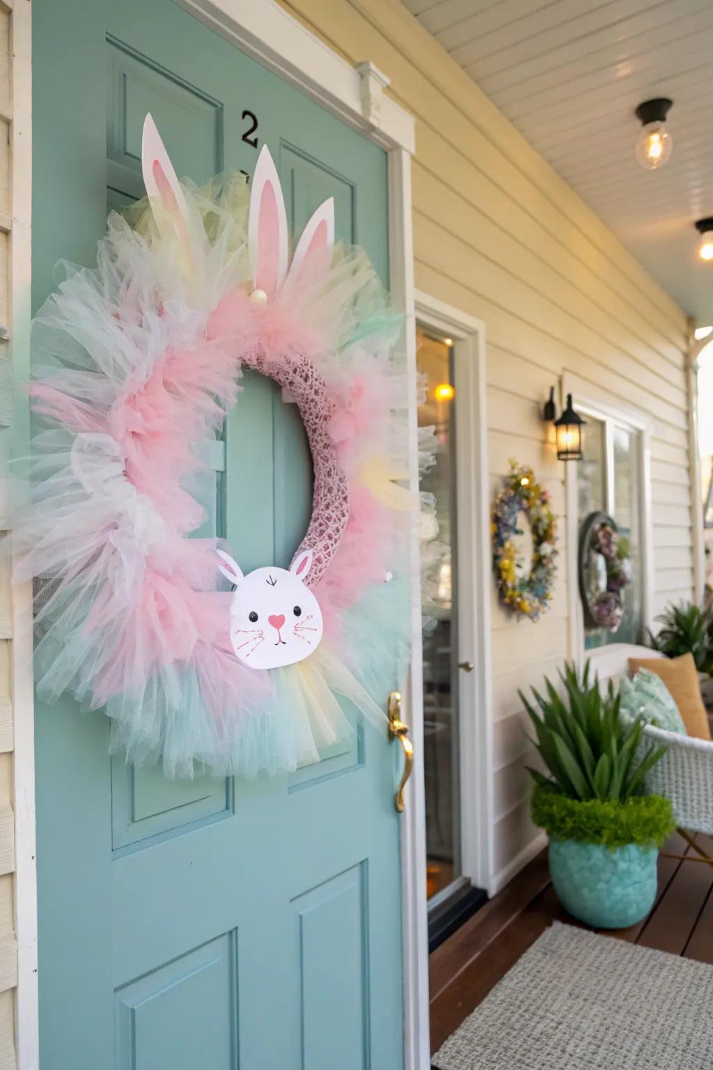 Add whimsy with a tulle bunny Easter wreath.