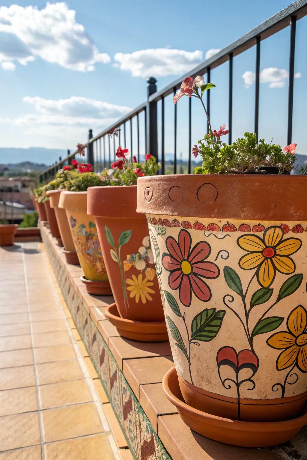 Add flair to your plants with painted flower pots.