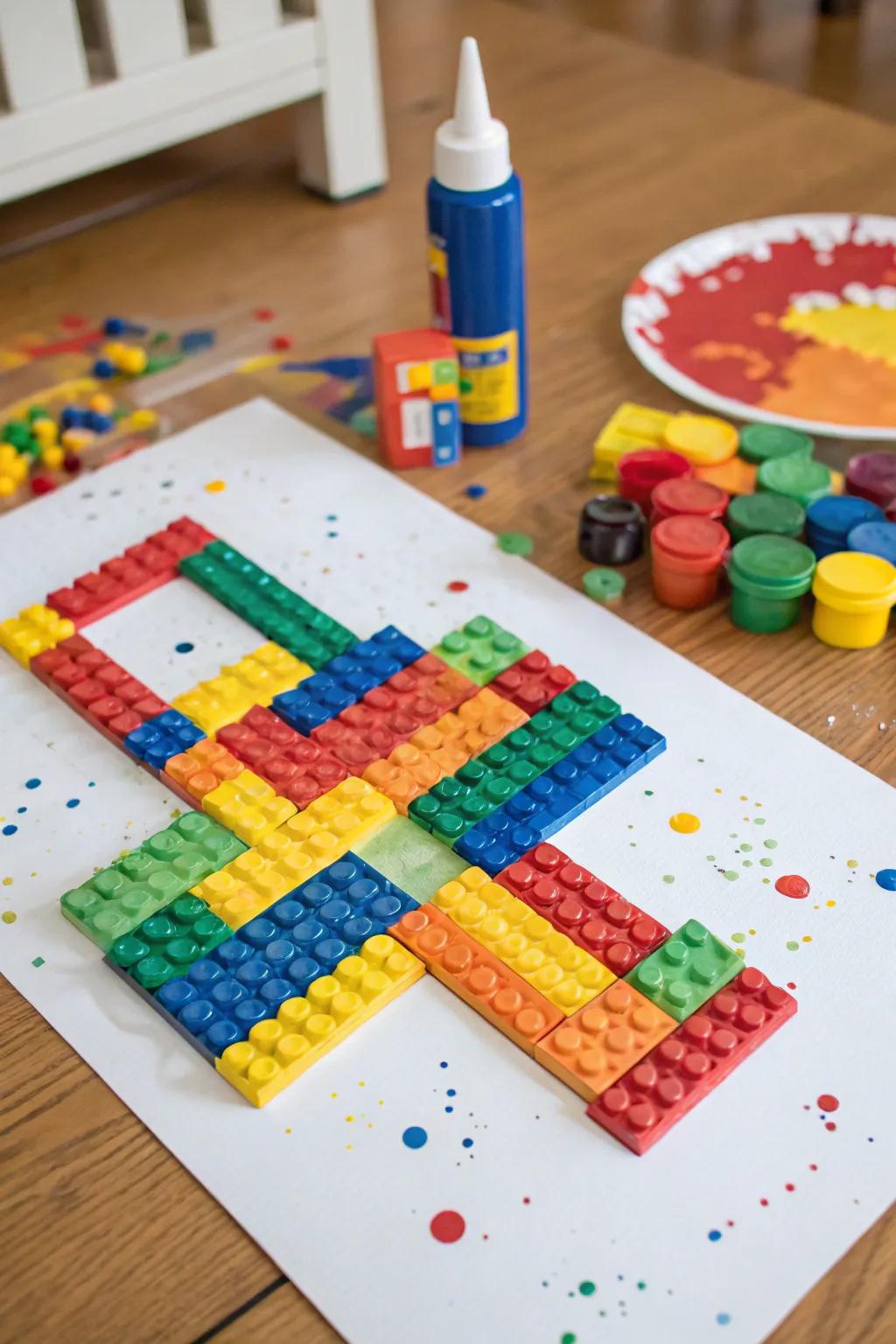 Lego blocks create playful, pixelated patterns for creative projects.