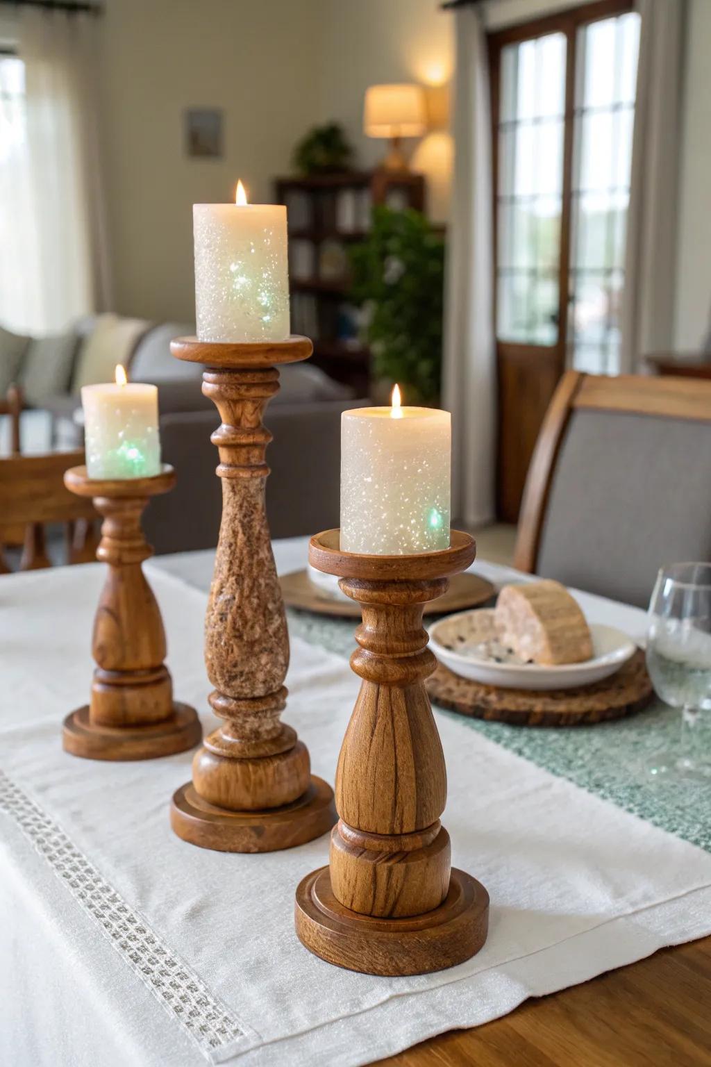 Epoxy inlay candle holders, perfect for a warm, inviting ambiance.