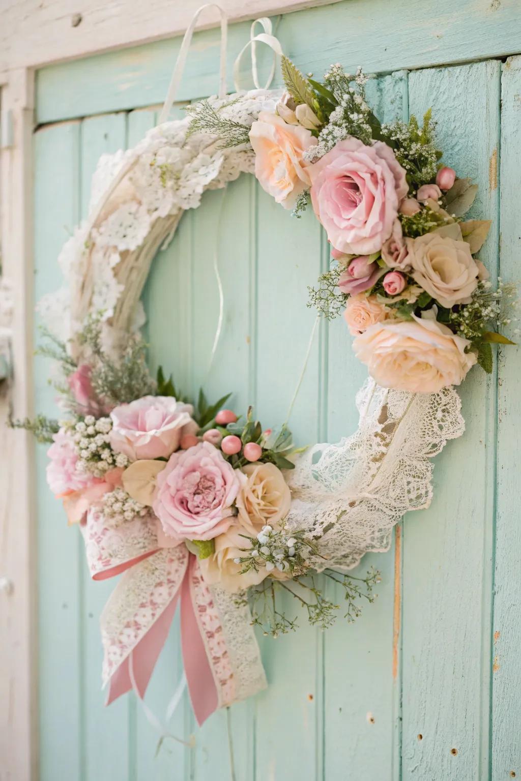 Lace adds a delicate and vintage charm to wreaths.