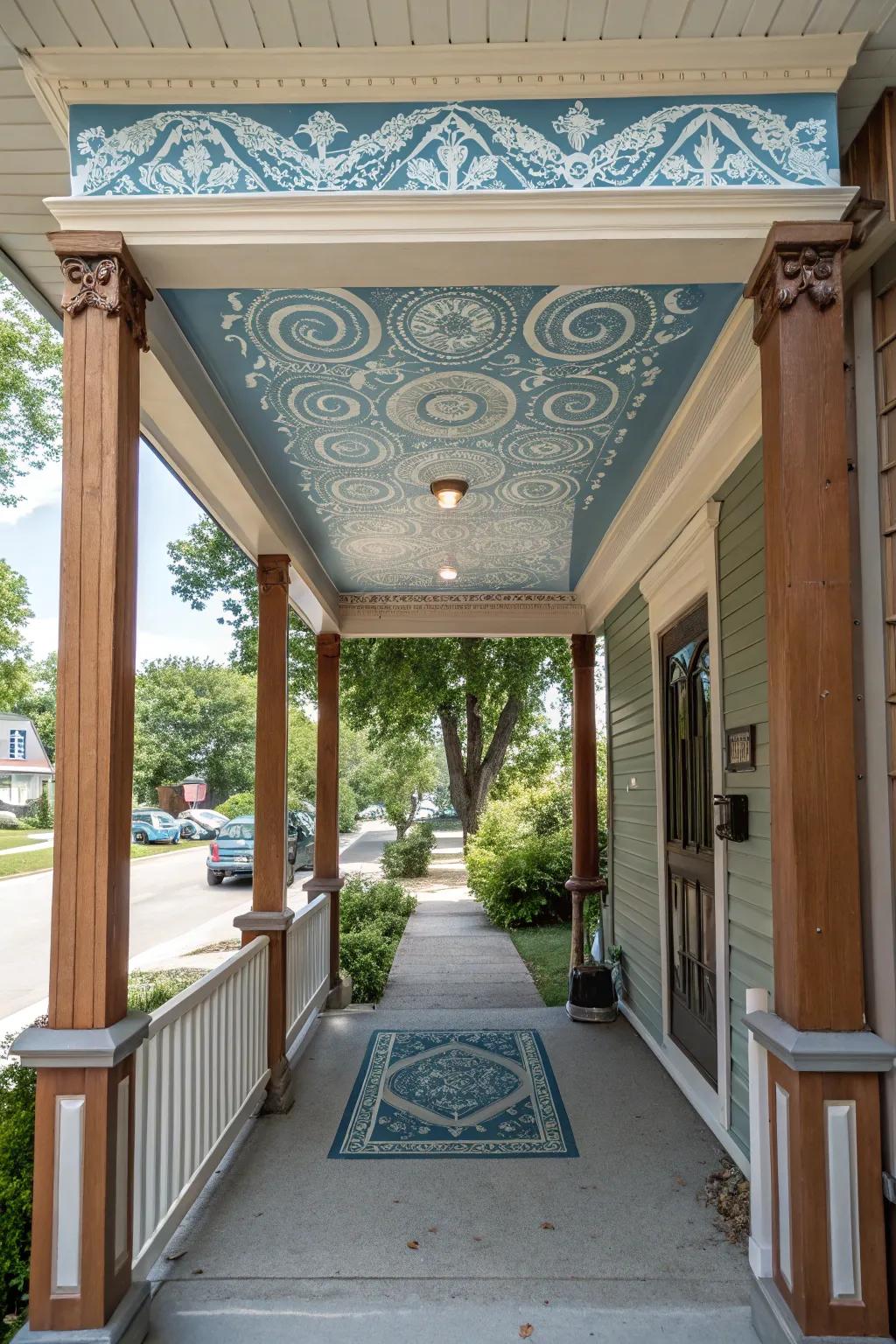 A painted porch ceiling adds a charming detail.