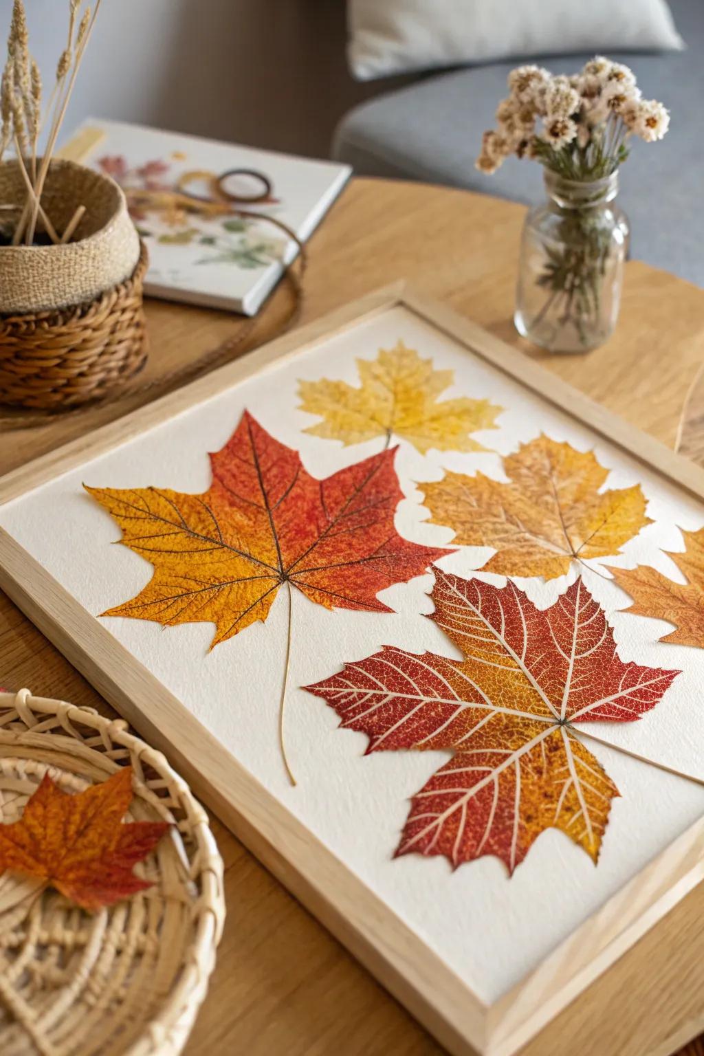 Celebrate the beauty of autumn with a minimalist leaf rubbing collage, where simplicity meets nature's artistry.