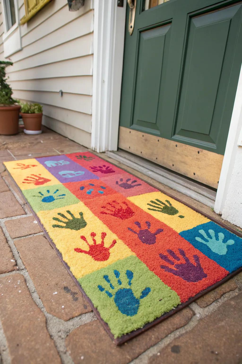 Greet guests with a unique handprint welcome mat.