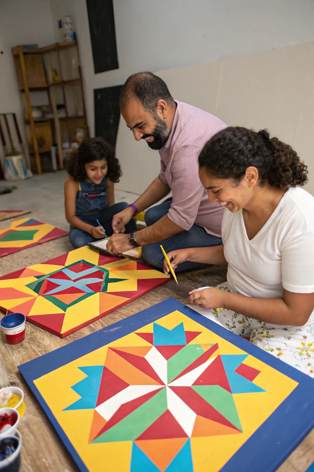 Geometric pattern paintings adding a modern touch to the decor.