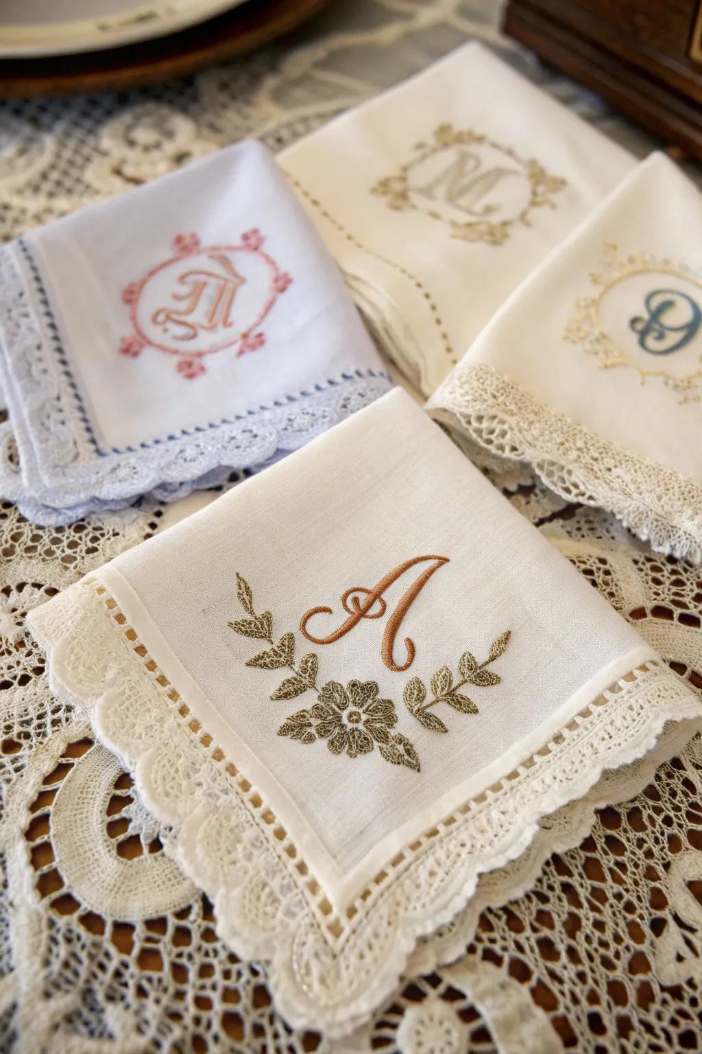 Embroidered handkerchiefs combine elegance with a personal touch.