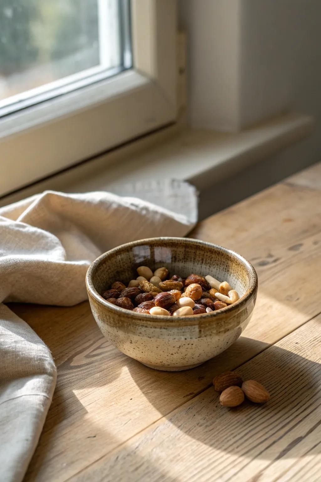 Savor the simplicity with Rooster’s Roosting Nuts, a rustic treat for your table.