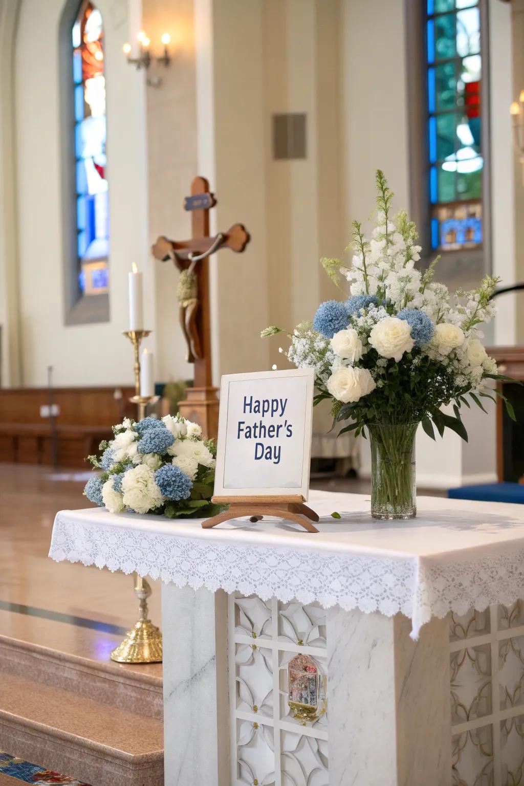 A themed altar arrangement symbolizes the diverse roles of fatherhood.